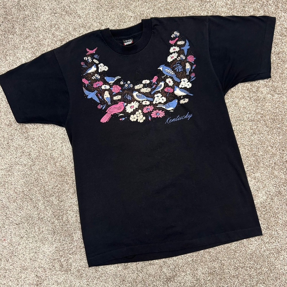 Vintage‎ Kentucky Tshirt Large Screen Stars Flowers Birds USA Made Single Stitch